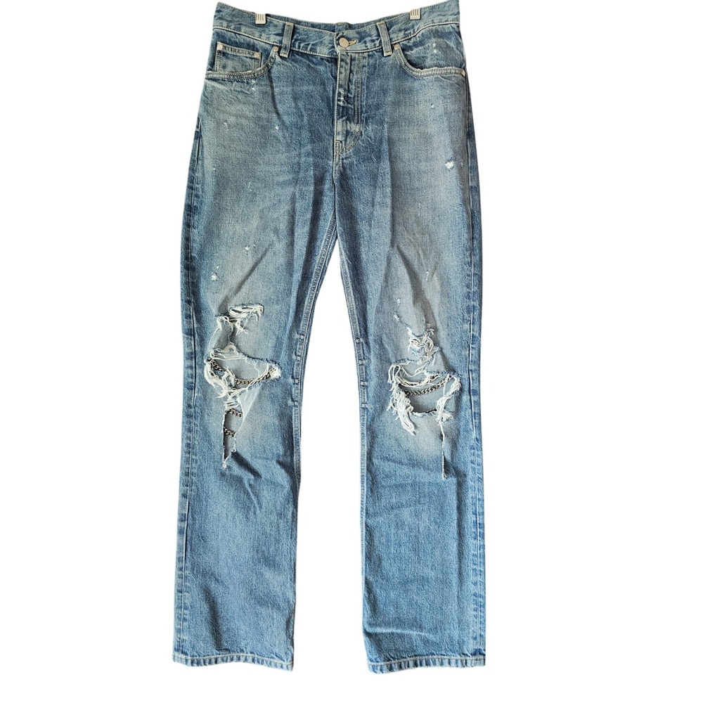 Stella McCartney Distressed Falabella Knees Chain‎ Link Jeans Light Wash 28 TP01